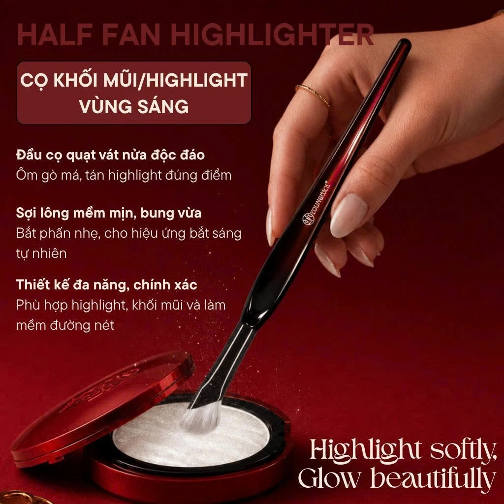 Cọ tạo khối mũi kem highlight vùng sáng BH Cosmetics Half Fan Highlighter Brush BH019